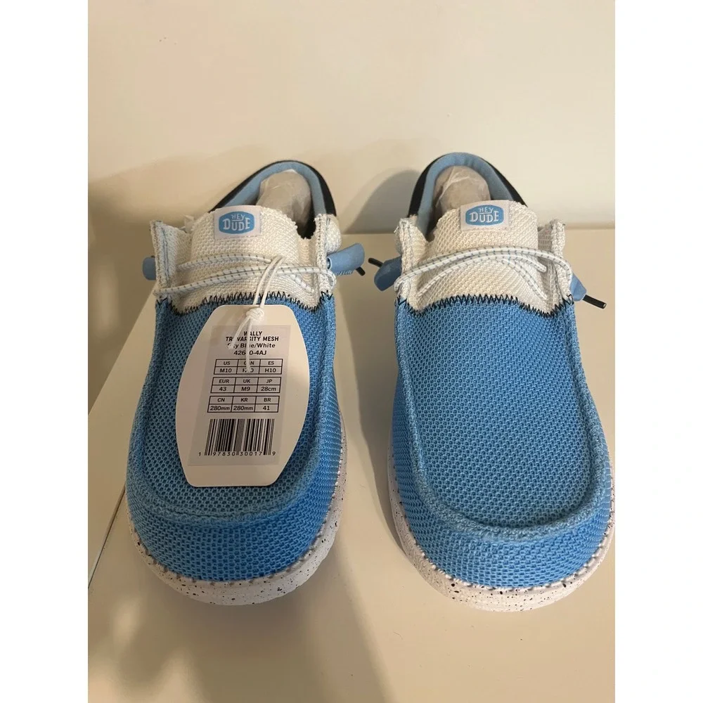 Hey Dude Wally Tri Varsity Mesh Sky Blue White Mens 10 Casual Loafers 42640-4AJ